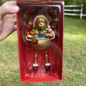 Pier 1 Collectible Christmas Ornament Mouth Blown Hand Painted Moose Reindeer 7"